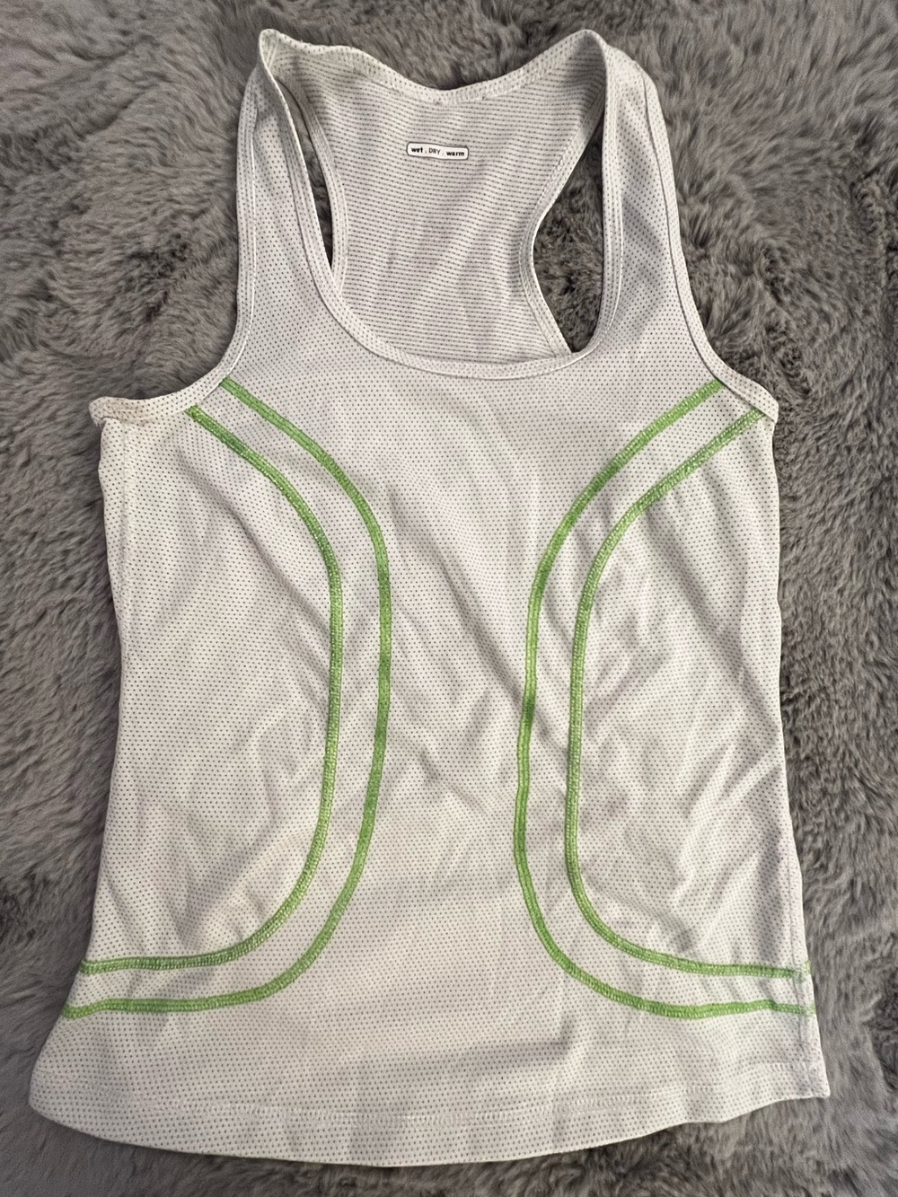Lululemon White Mesh Racerback Tank with Green Line Accents Size Small